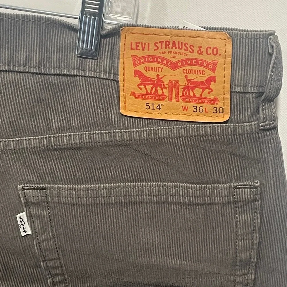 Levis‎ 514 Straight Fit Corduroy Pants Mens 36x30 Charcoal Gray Stretch Trousers